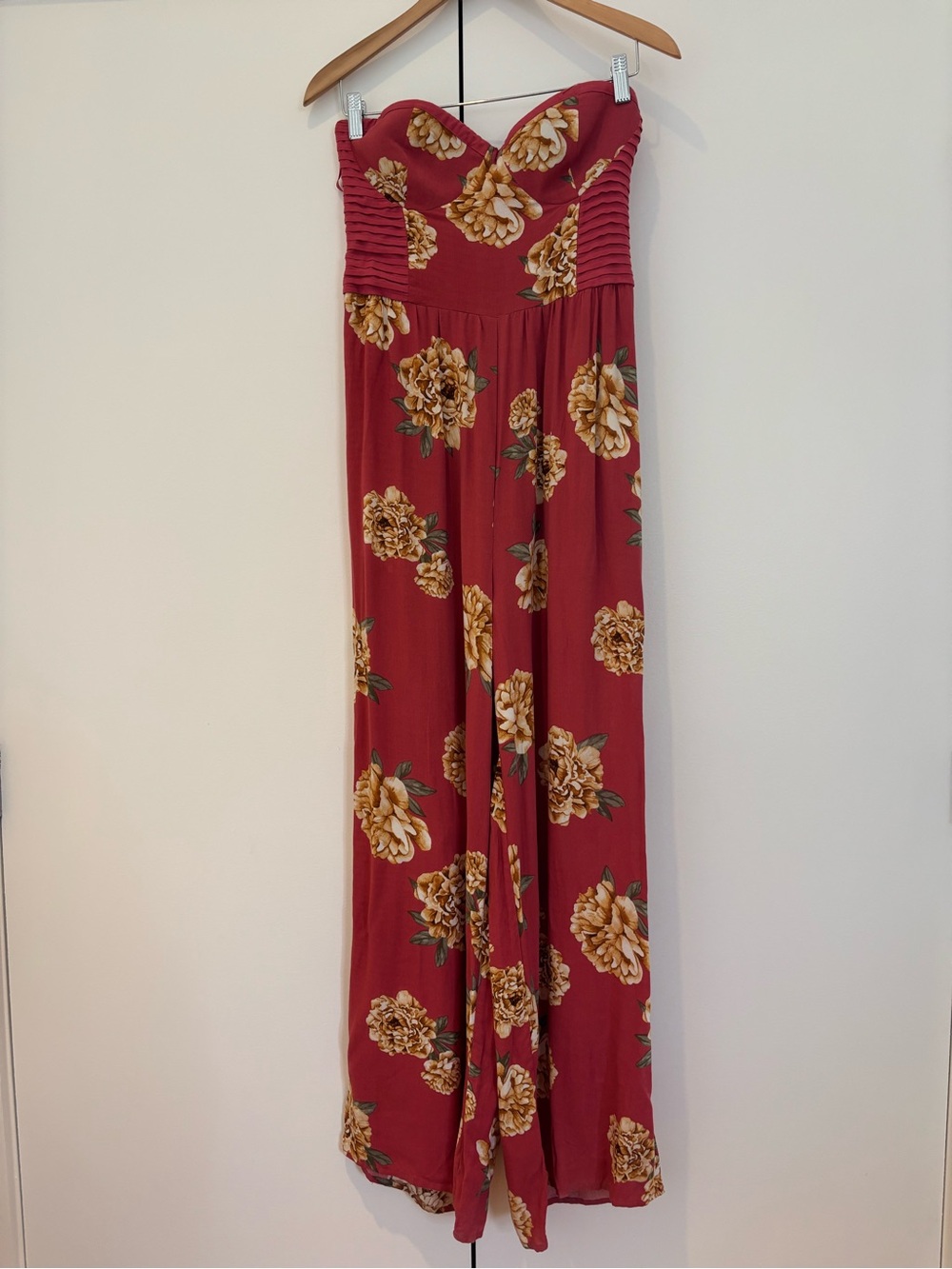 Band of Gypsies Coral Red Floral Bustier Jumpsuit  - Size L